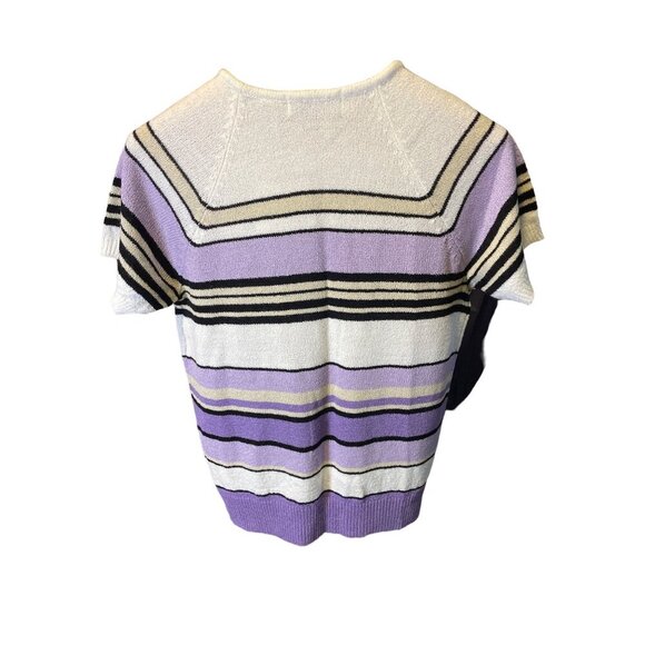 Carolyn Taylor Essentials White Violet Striped Short Sleeve Crew Neck Top SZ M - Picture 2 of 7